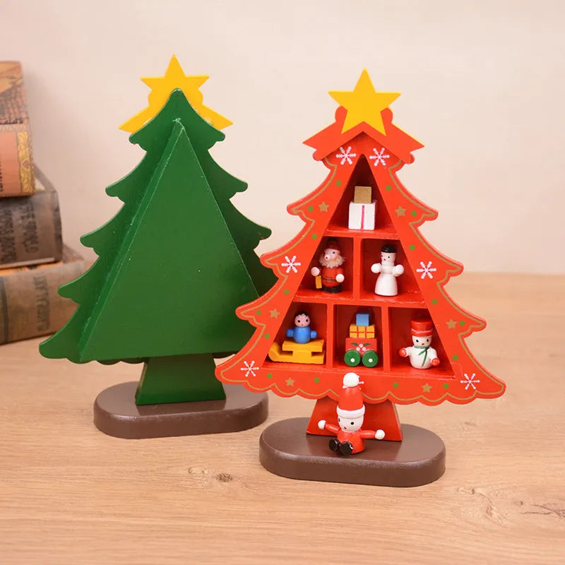 Christmas Decorations DIY Wooden Xmas Tree Table Desktop Ornaments Wood 3D Christmas Tree Craft For Navidad New Year Kids Gifts