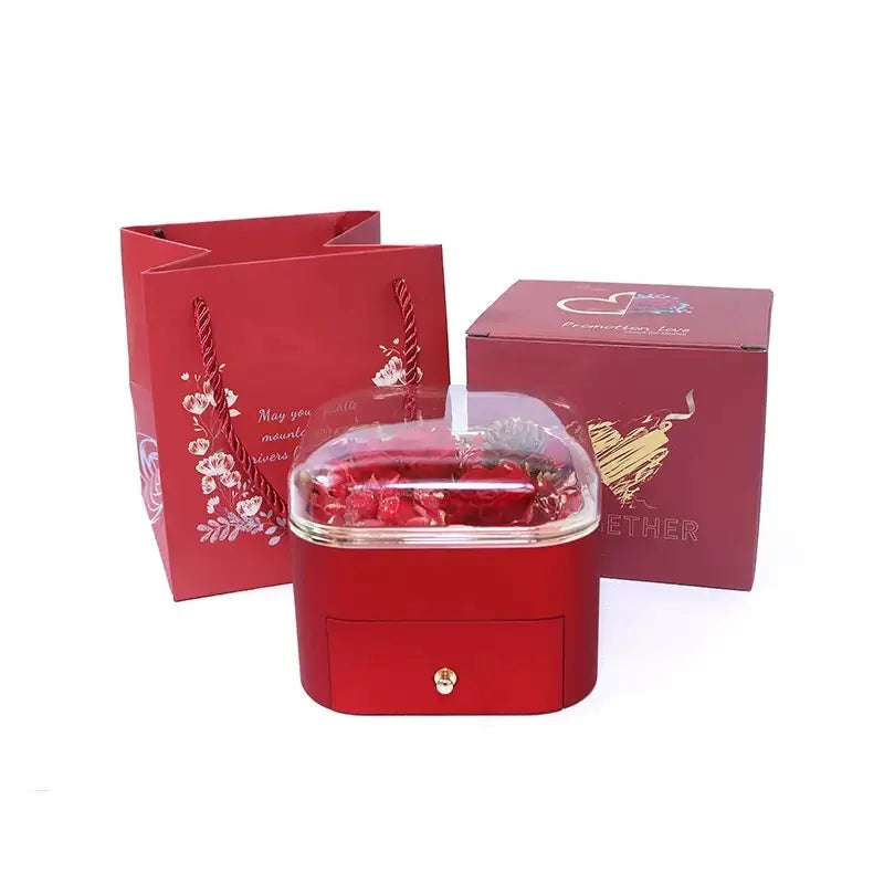 Christmas & Valentine's Day Gift - Real Natural Preserved Eternal Rose Flower Acrylic Box Ideal Gifts for Women & Girls