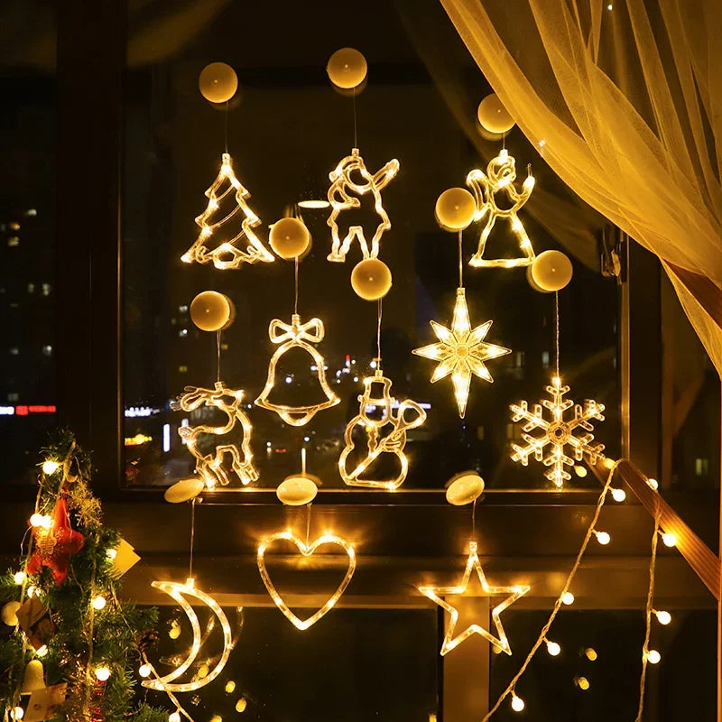 Christmas Ornaments Hanging LED Lights Bedroom Decoration Christmas Decorations Home Window Glass Decoration Warm