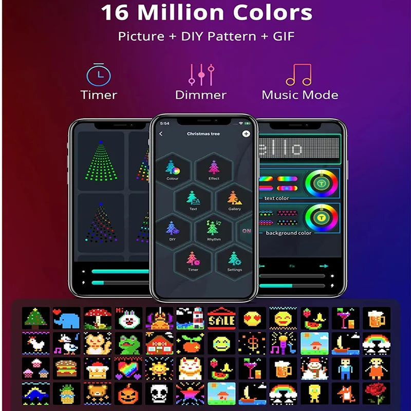 Christmas LED Curtain Lights Smart APP Controlled DIY Text Pattern Animation Display Music Change Light Garland Festival Decor