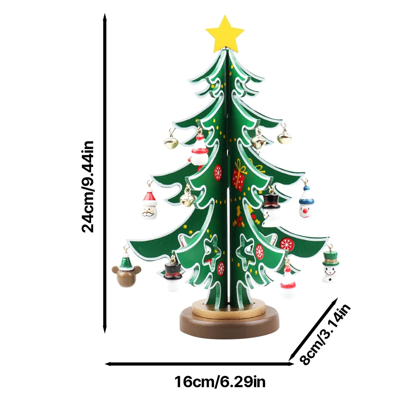 Christmas Wooden 3D Tree Ornament Festive Holiday Decor Tabletop Decoration Accessory Indoor Christmas Party Favor