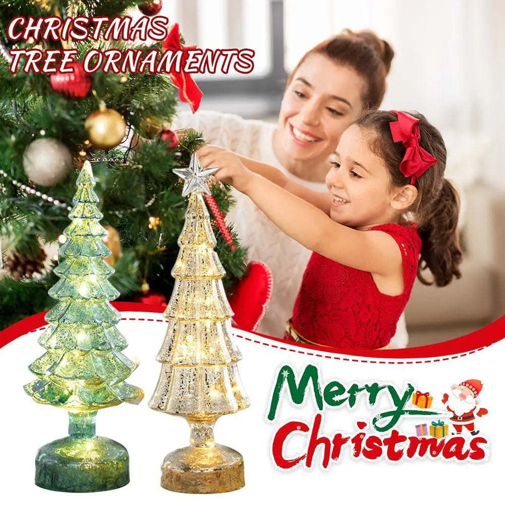 Christmas Tree with Lights Lighted Glass Christmas Tree Battery Operated Christmas Tree Night Lights Tabletop Decor ﻿ Mini Glass