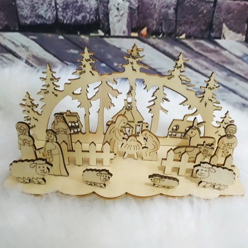 Christmas Wooden Ornaments Snowman Church Christmas Desktop Ornaments New Year Xmas Party Decorations for Home Navidad Gifts