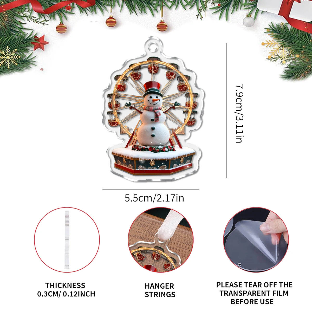 Navidad 2026 New Year Gifts - Christmas Theme Acrylic Hanging Ornaments Art Pendant for Car Home Party Wall Decoration 1PCS