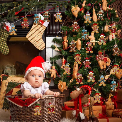 Cute Cartoon Gingerbread Man Ornaments Christmas Tree Wooden Hanging Decorations Pendants Xmas DIY Hangings Home Decor