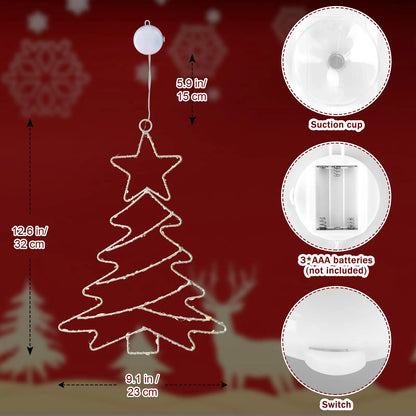 Christmas Tree Lights Battery Powered Metal Framed Hanging Christmas Window Fairy Light Decorations with Timer for Xmas New Year
