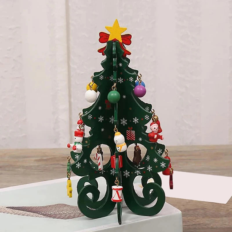 Christmas Tree Children's Handmade DIY Stereo Wooden Christmas Tree Scene Layout  Decorations Ornaments （Pendant randomly）