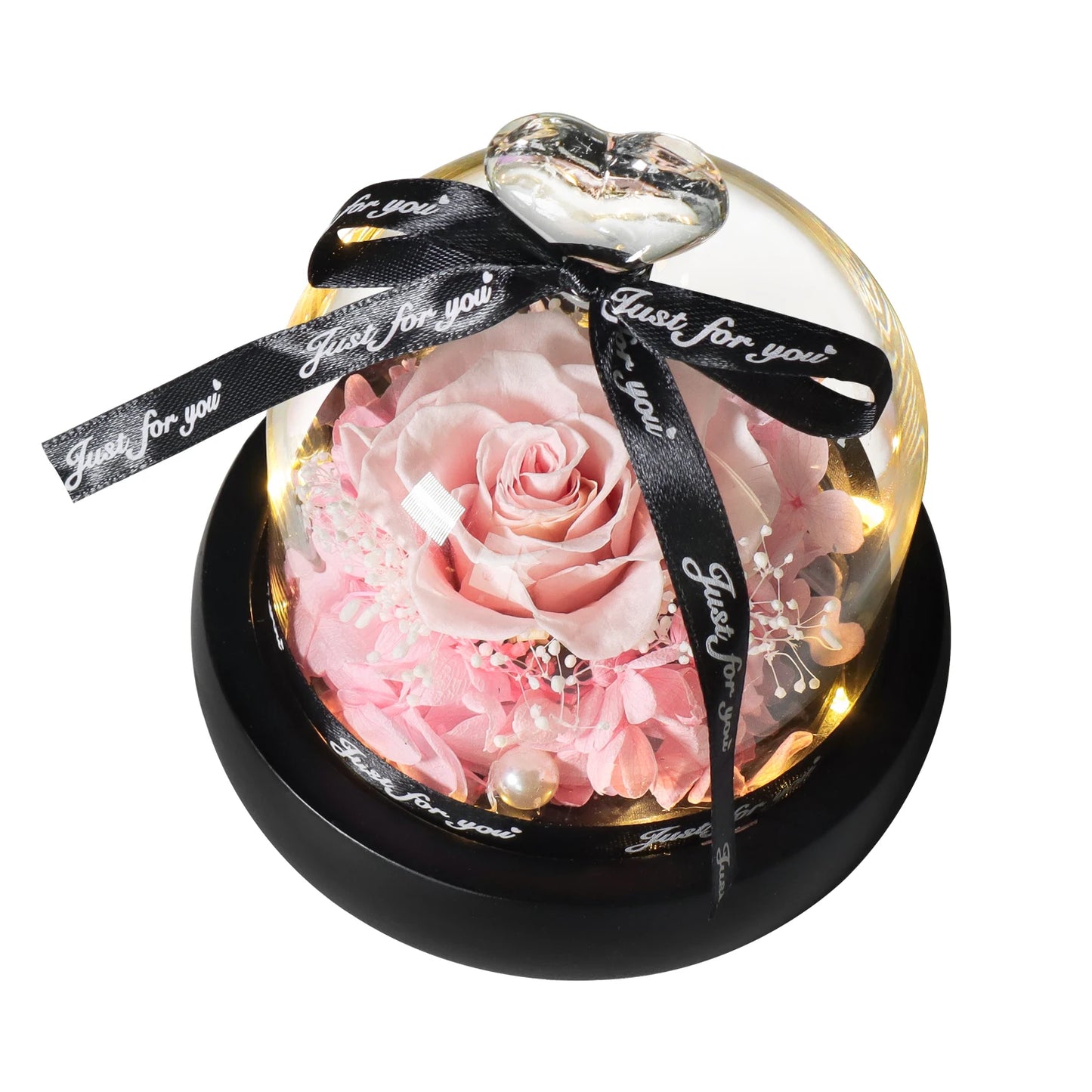 Gifts for Girls Eternal Flowers In Heart Glass Dome with Led Light Forever Preserved Rose Wedding Gift for Mom Women Girlfriend