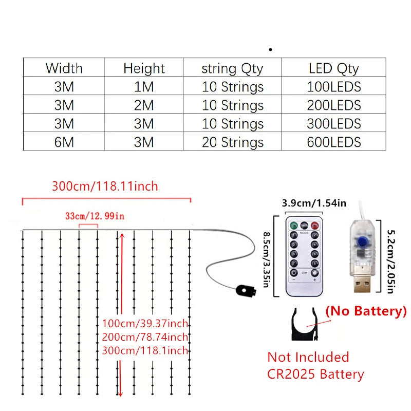 Christmas Lights Curtains for Windows Led Fairy New Year Lighting Room String Garland Usb Party Waterfalls Decorations Girls