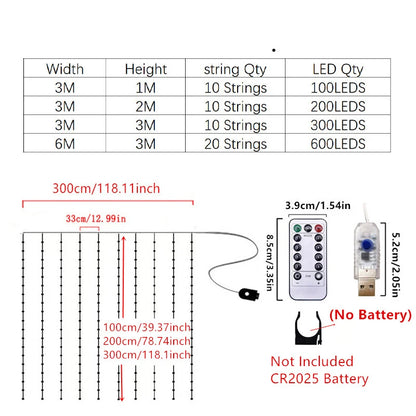 Christmas Lights Curtains for Windows Led Fairy New Year Lighting Room String Garland Usb Party Waterfalls Decorations Girls
