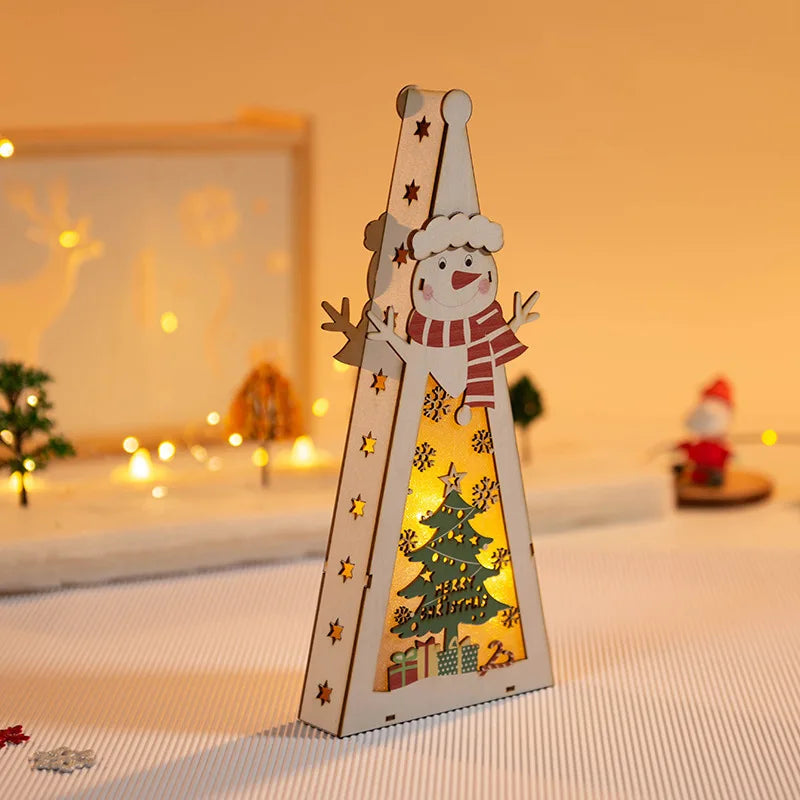 Christmas Decorations DIY Handmade House Luminous Wooden Ornaments Christmas Tree Snowman Atmosphere Pendant Send Light String