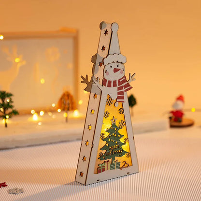 Christmas Decorations DIY Handmade House Luminous Wooden Ornaments Christmas Tree Snowman Atmosphere Pendant Send Light String