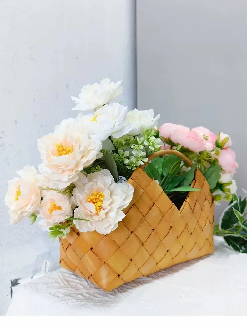 Gift Woven Flower Basket,decor Flower Basket Festival Wedding Birthday Creative Gift Woven Bag Hand Gift Basket Party Supplies