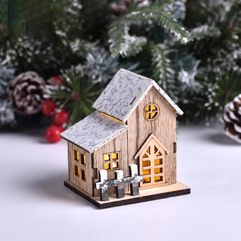 Christmas LED Wooden House Light Merry Xmas Tree Ornament