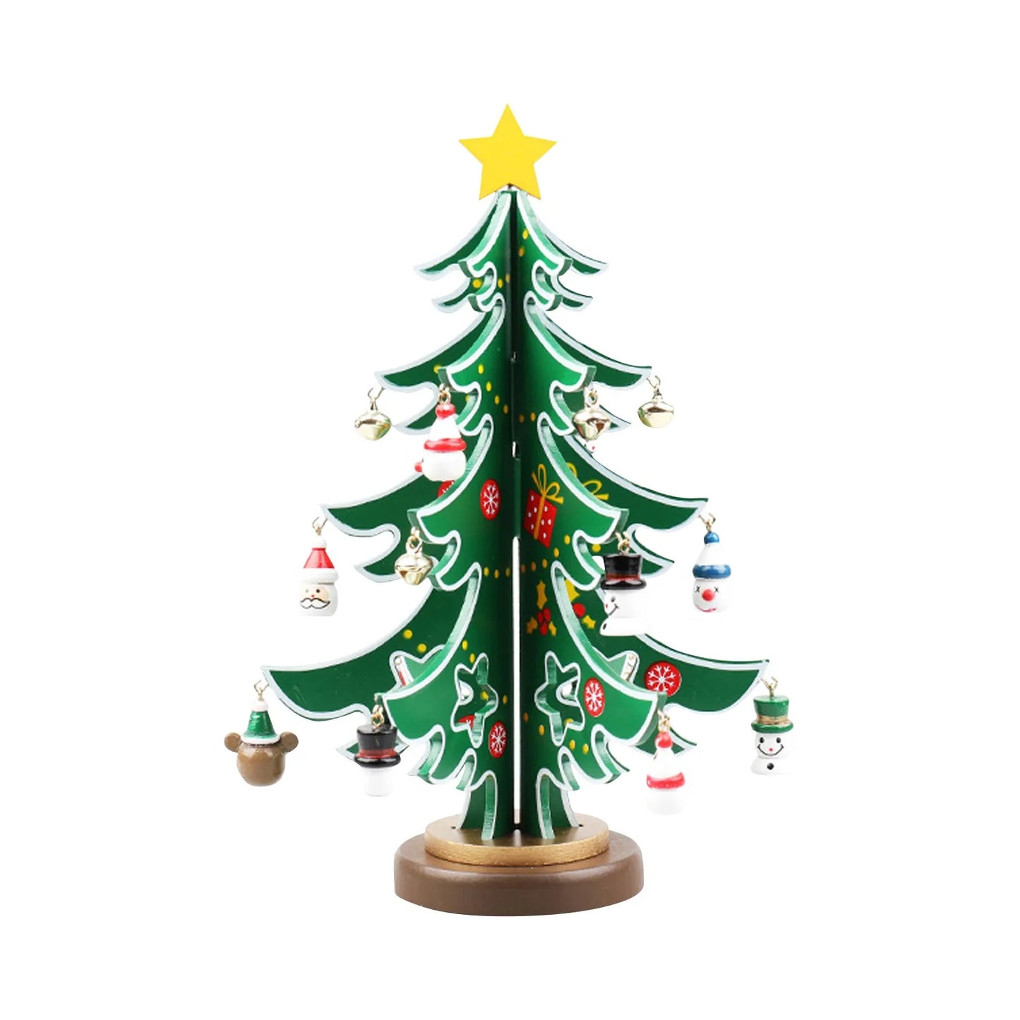 Christmas Wooden 3D Tree Ornament Festive Holiday Decor Tabletop Decoration Accessory Indoor Christmas Party Favor
