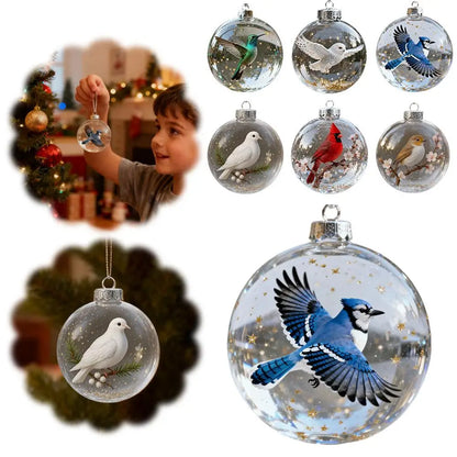 Christmas Clear Ball Ornaments Natures Birds Crystals Glass Set Hanging For Decor Set Xmas Tree Holiday Party Home Decoration