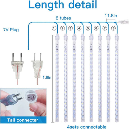 Christmas Lights Outdoor 8 Tube 144 LEDs Meteor Shower Lights Outdoor Hanging Light for Gazebo Tree Icicle Garden Yard Decor