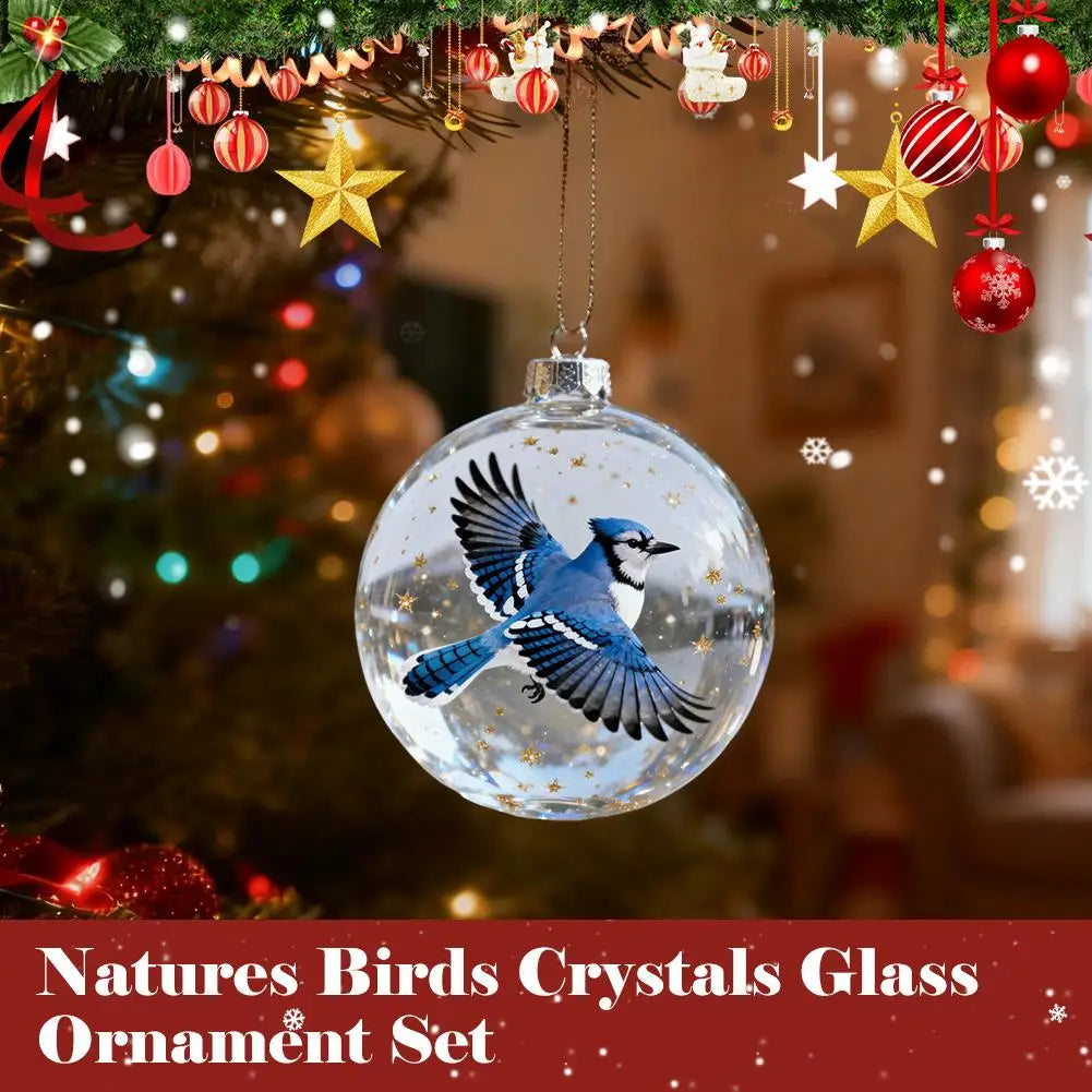 Christmas Clear Ball Ornaments Natures Birds Crystals Glass Set Hanging For Decor Set Xmas Tree Holiday Party Home Decoration