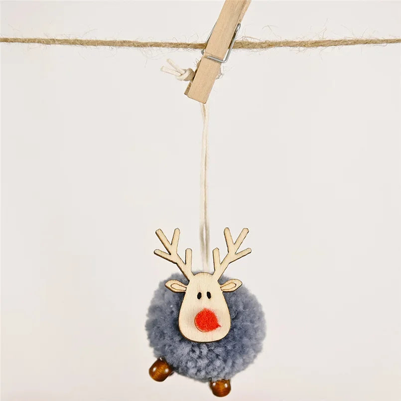Christmas Ornaments Wooden Elk Hanging Pendant Ornament Christmas Tree Decor for Home New Year 2024 Noel Navidad Decorations