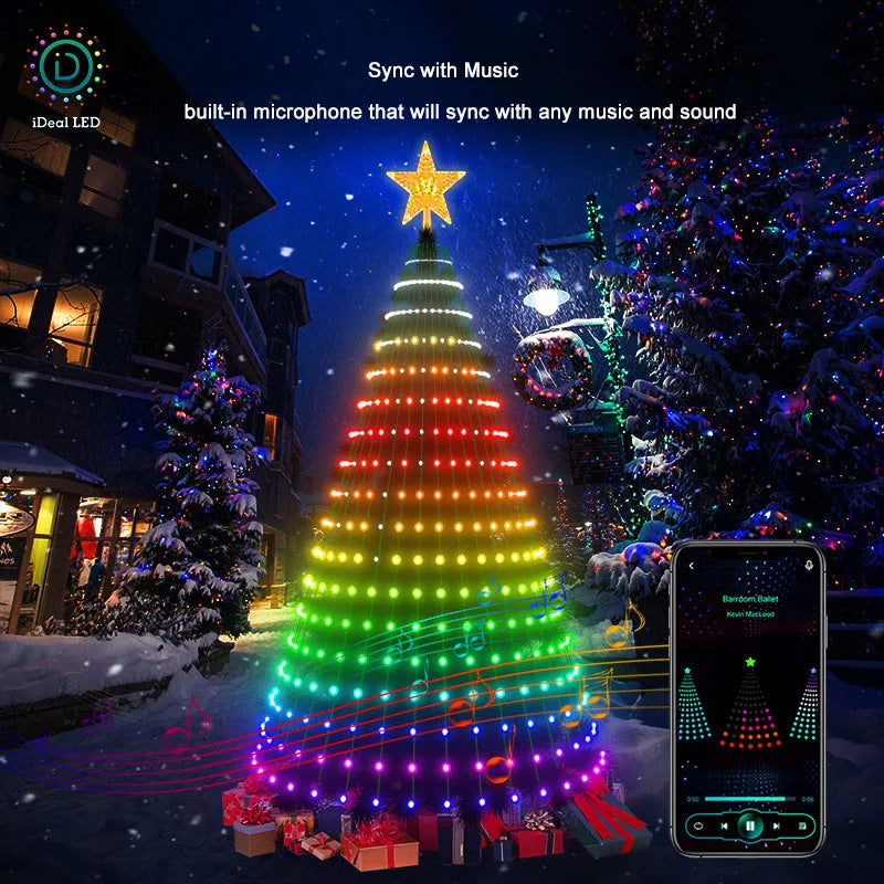 Christmas Ornamental Tree Lights Smart APP Music Sync Waterproof Indoor Outdoor String Christmas Decoration Atmosphere Lighting
