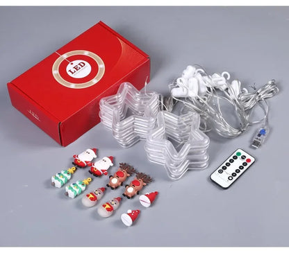 Christmas Lights String Star Santa Claus Curtain Light USB Plug Holiday Party Garland Lamp For Home Bedroom Window Decoration