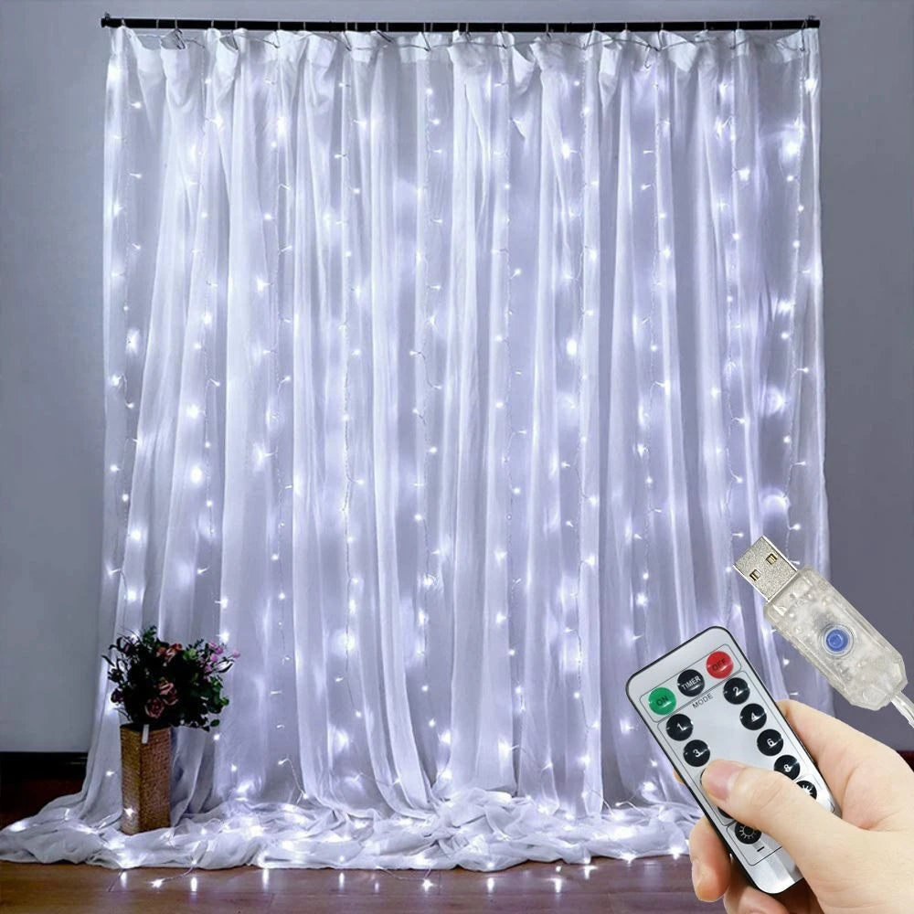 Christmas Lights USB LED Fairy Curtain String Lights with 8 Mode Remote Festoon Christmas Decoration for Home Holiday Wedding