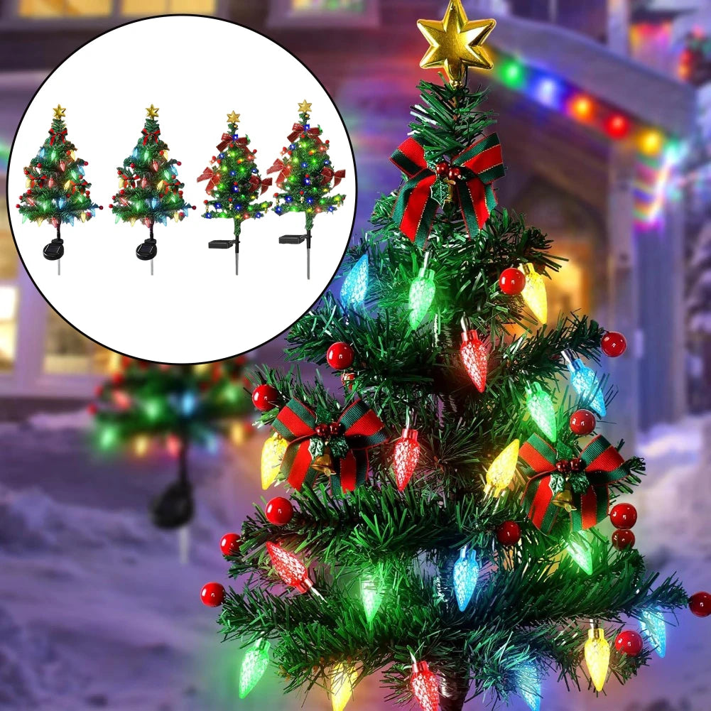 Solar  Outdoor Christmas Trees Christmas Decorations LED Red Fruit And Bow Garden Lawn Landscape Festive Christmas Decor