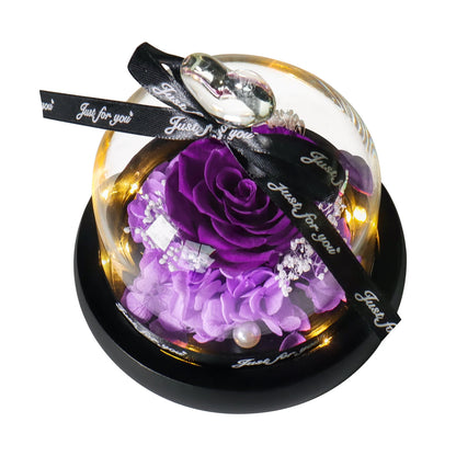 Gifts for Girls Eternal Flowers In Heart Glass Dome with Led Light Forever Preserved Rose Wedding Gift for Mom Women Girlfriend