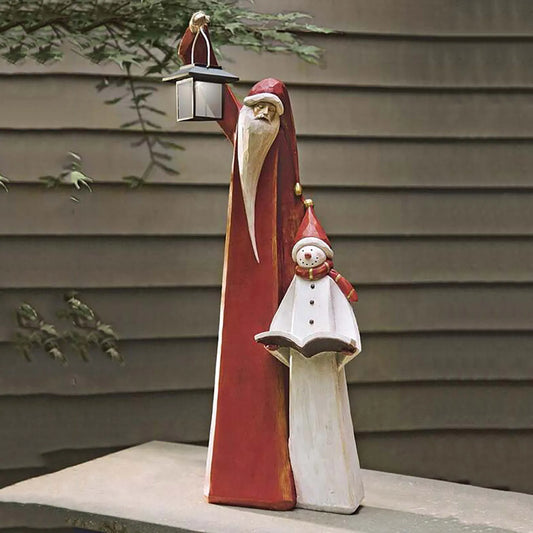 Christmas Ornament Lamp Santa And Snowman Sculpture Garden Decor, Christmas Table Ornament, Christmas Desktop Decoration