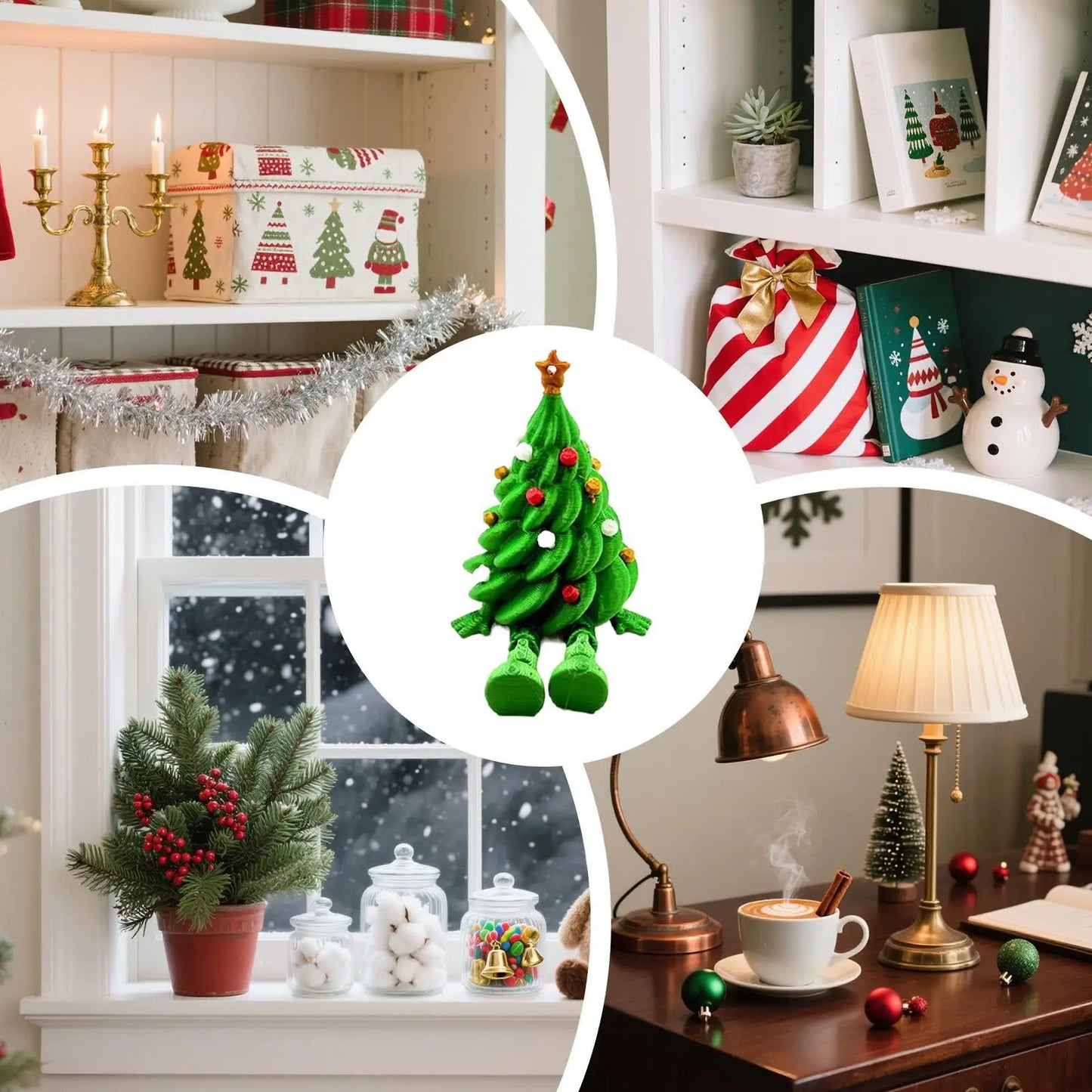 Mini Christmas Trees 3D Printed Toys Cute Figurines with Articulated Legs Statues Store Window Displays Christmas Festive Decor