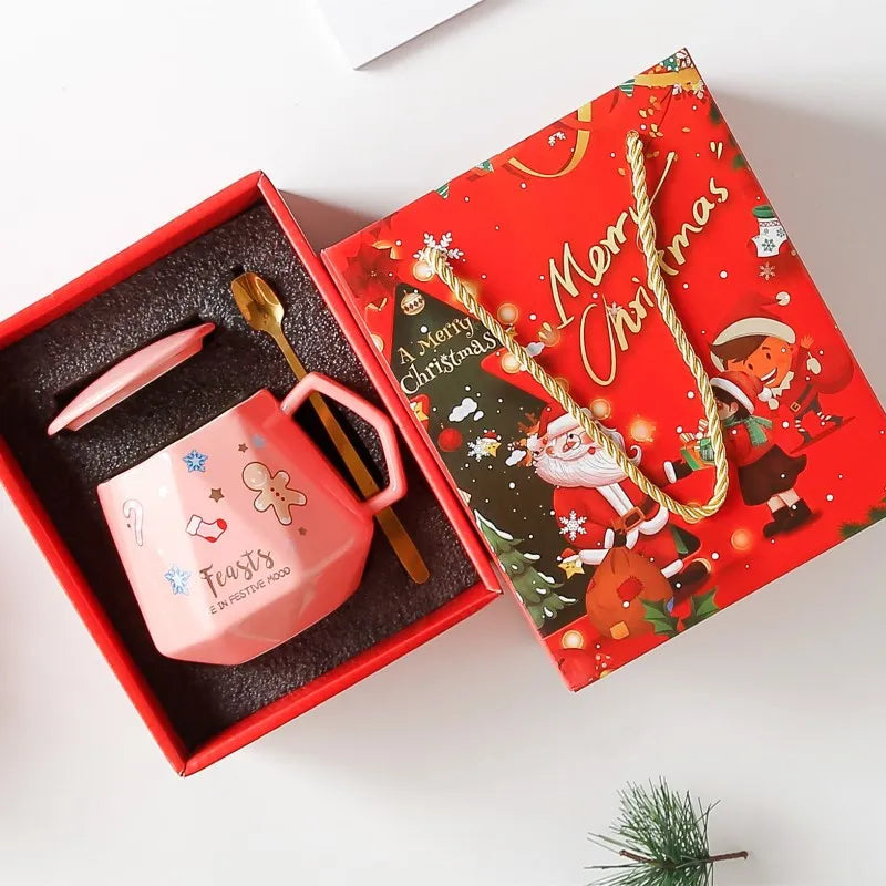 Christmas Ceramic Coffee Mug with Lid & Stirrer