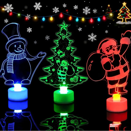 LED Mini Night Lights Colorful Flashing Light Snowman Lamp Christmas Ornament New Year's Decor Festive Party Lighting Night Lamp