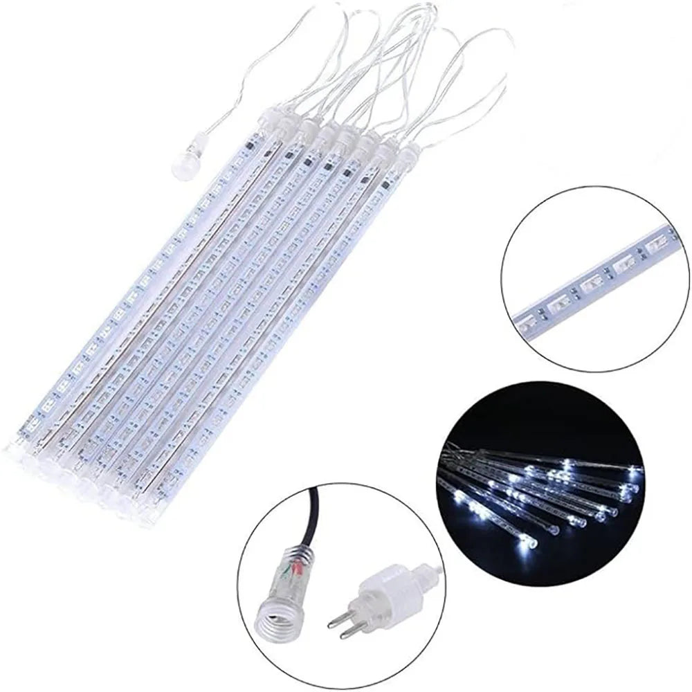 Christmas Lights Outdoor Meteor Shower Lights 8 Tubes Snow Falling Rain Cascading Icicle Lights for Tree Garden Decorations