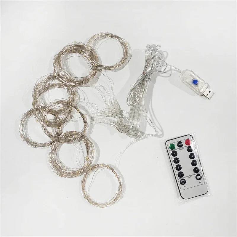 Christmas Lights Curtains for Windows Led Fairy New Year Lighting Room String Garland Usb Party Waterfalls Decorations Girls