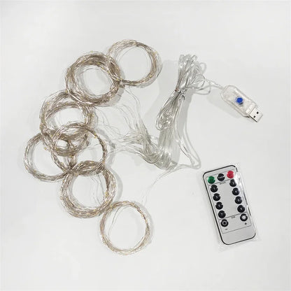 Christmas Lights Curtains for Windows Led Fairy New Year Lighting Room String Garland Usb Party Waterfalls Decorations Girls
