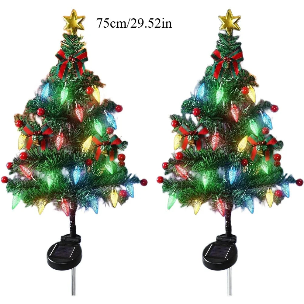Solar  Outdoor Christmas Trees Christmas Decorations LED Red Fruit And Bow Garden Lawn Landscape Festive Christmas Decor