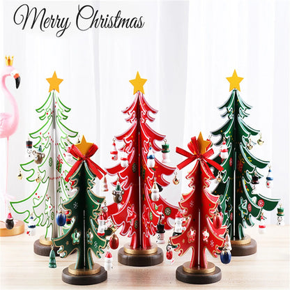 Christmas Wooden 3D Tree Ornament Festive Holiday Decor Tabletop Decoration Accessory Indoor Christmas Party Favor