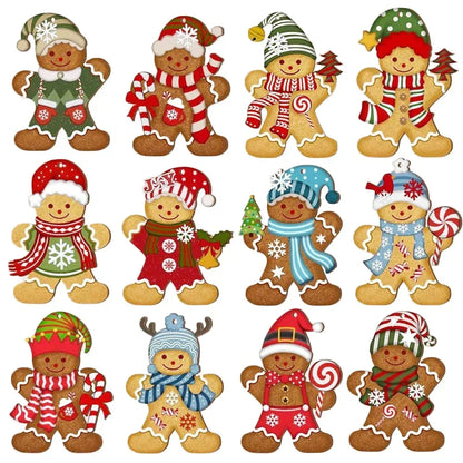 Cute Cartoon Gingerbread Man Ornaments Christmas Tree Wooden Hanging Decorations Pendants Xmas DIY Hangings Home Decor