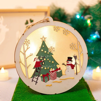 Christmas Decorations DIY Handmade House Luminous Wooden Ornaments Christmas Tree Snowman Atmosphere Pendant Send Light String