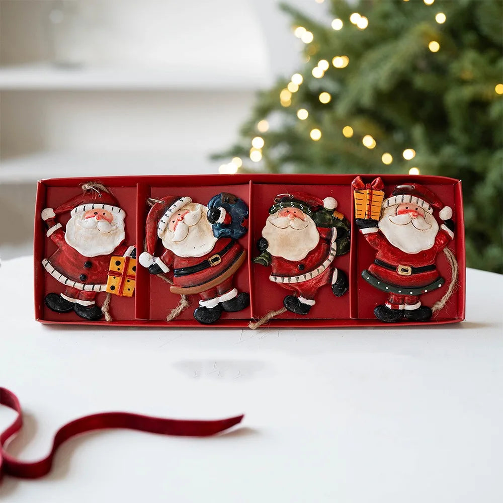 Cartoon Christmas Hanging Ornaments Handcrafted Tree Wooden Beaded String Snowman Pendant Decoration