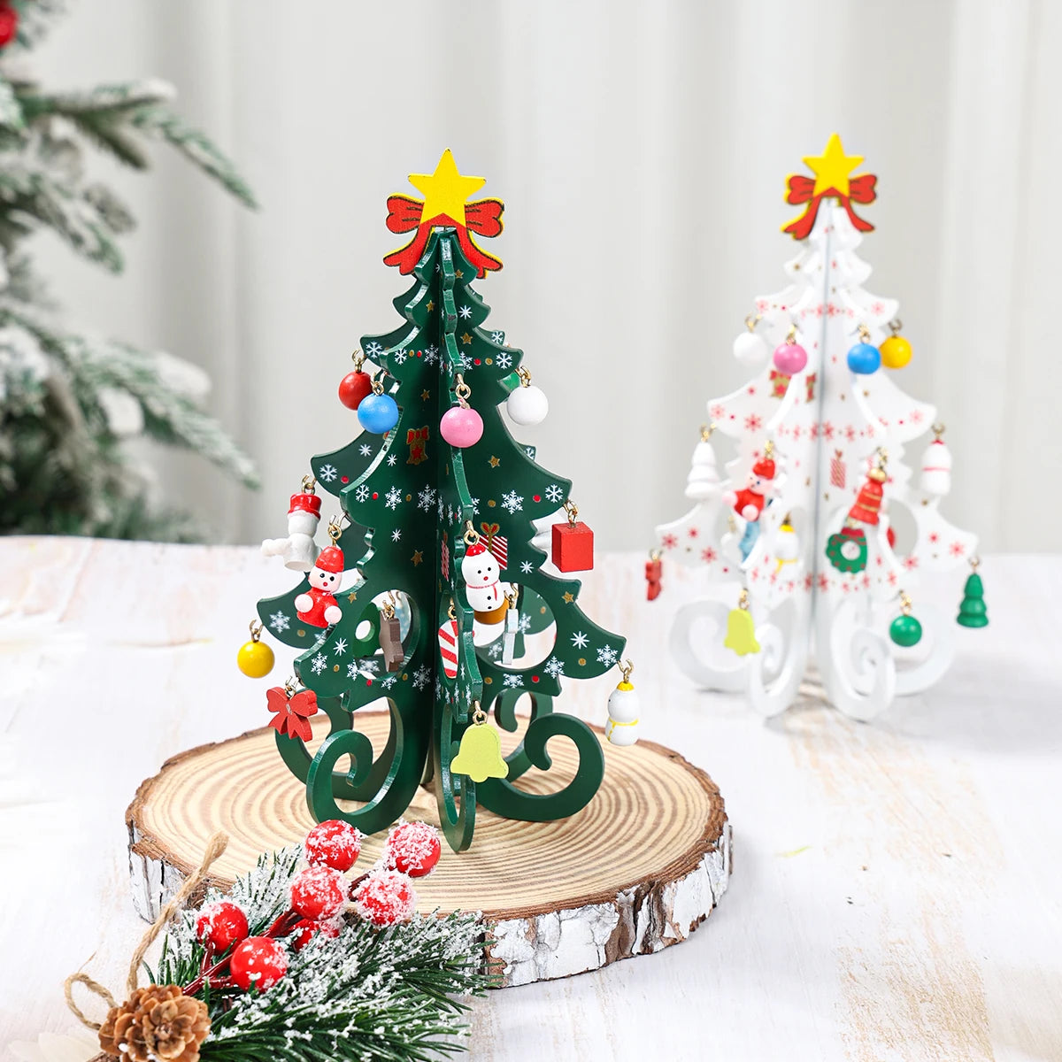 Christmas DIY Tree wooden Ornament Happy 2026 New Year DIY Table Home Decoration Xmas Navidad Merry Christmas Mini Trees