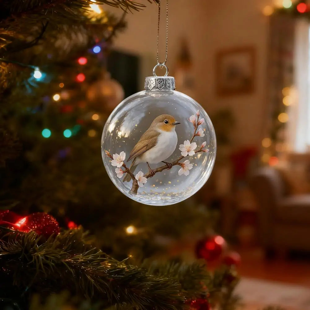 Christmas Clear Ball Ornaments Natures Birds Crystals Glass Set Hanging For Decor Set Xmas Tree Holiday Party Home Decoration
