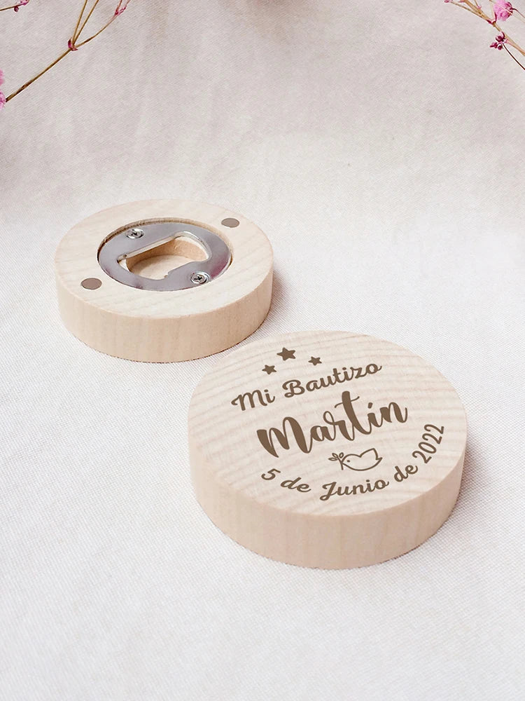 Baptism Gifts for Guests Personalized Magnet Bottle Openers Recuerdos de Bautizo Customized Wooden Fridge Magnets