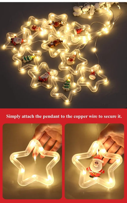 Christmas Lights String Star Santa Claus Curtain Light USB Plug Holiday Party Garland Lamp For Home Bedroom Window Decoration