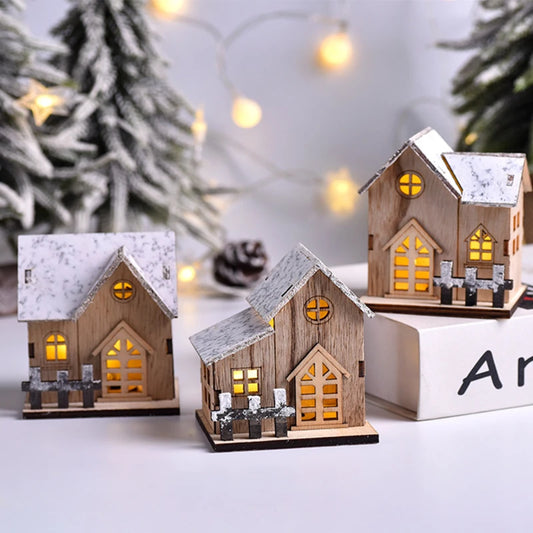 Christmas LED Wooden House Light Merry Xmas Tree Ornament
