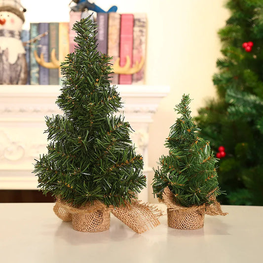 20cm-60cm Mini Christmas Trees Green With Linen Base Perfect Desktop Ornaments Store Window Displays Christmas Add Festive Touch