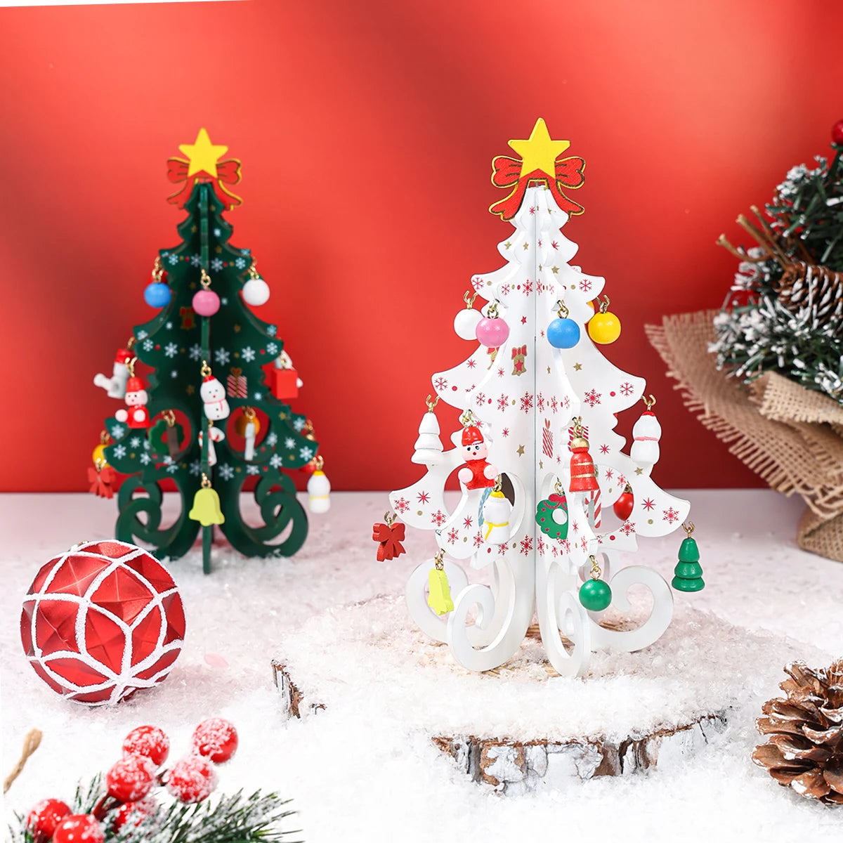 Christmas DIY Tree wooden Ornament Happy 2026 New Year DIY Table Home Decoration Xmas Navidad Merry Christmas Mini Trees