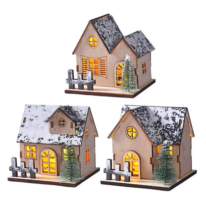 Christmas ornament decoration luminous chalet LED wooden small house Christmas tabletop ornament
