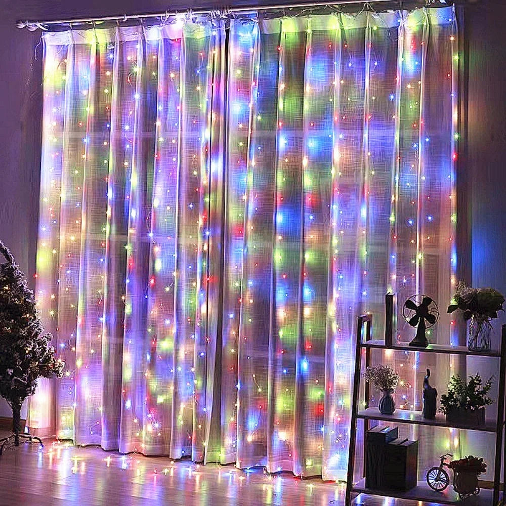 Christmas Lights USB LED Fairy Curtain String Lights with 8 Mode Remote Festoon Christmas Decoration for Home Holiday Wedding