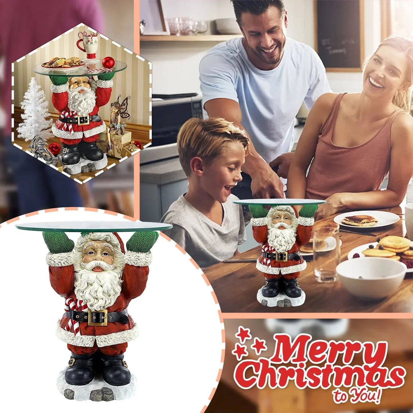 Christmas Tree and Waiter Tray Sculpture Resin Handicrafts Ornaments, Home Desktop Decoration, Full of Festive Atmosphere